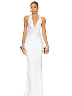 Norma Kamali Halter Drape Bias Gown in Snow White
